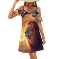 d'été mini à épaules dénudées avec aigle et motif lion de Juda chrétien, robe de plage à volants pour femme.